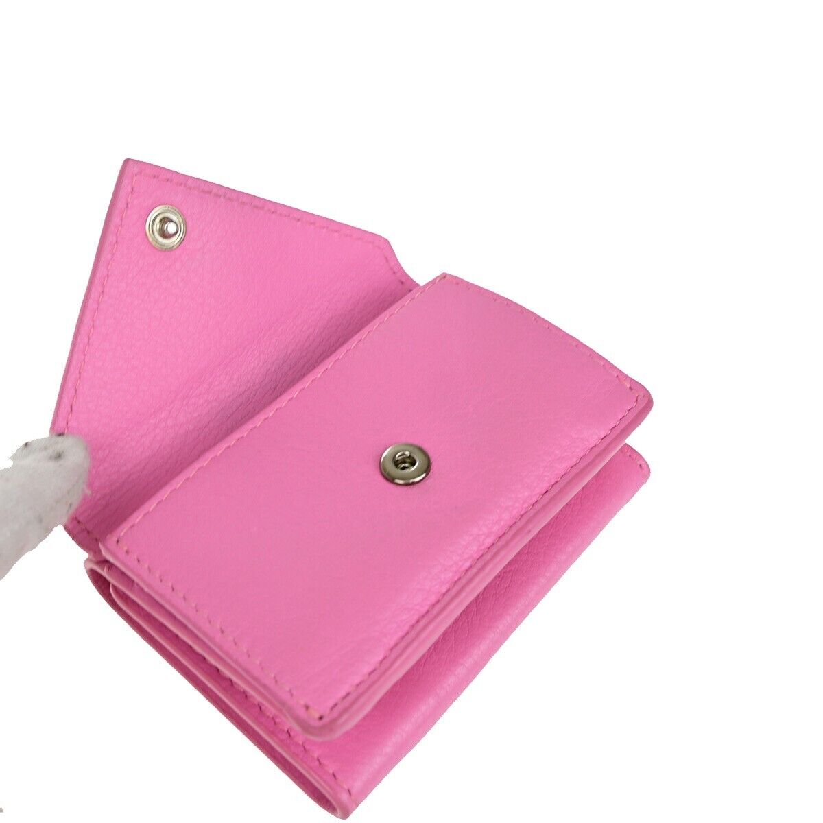 BALENCIAGA Logo Paper Mini Trifold Wallet Purse Leather Pink SHW Italy 62KA225