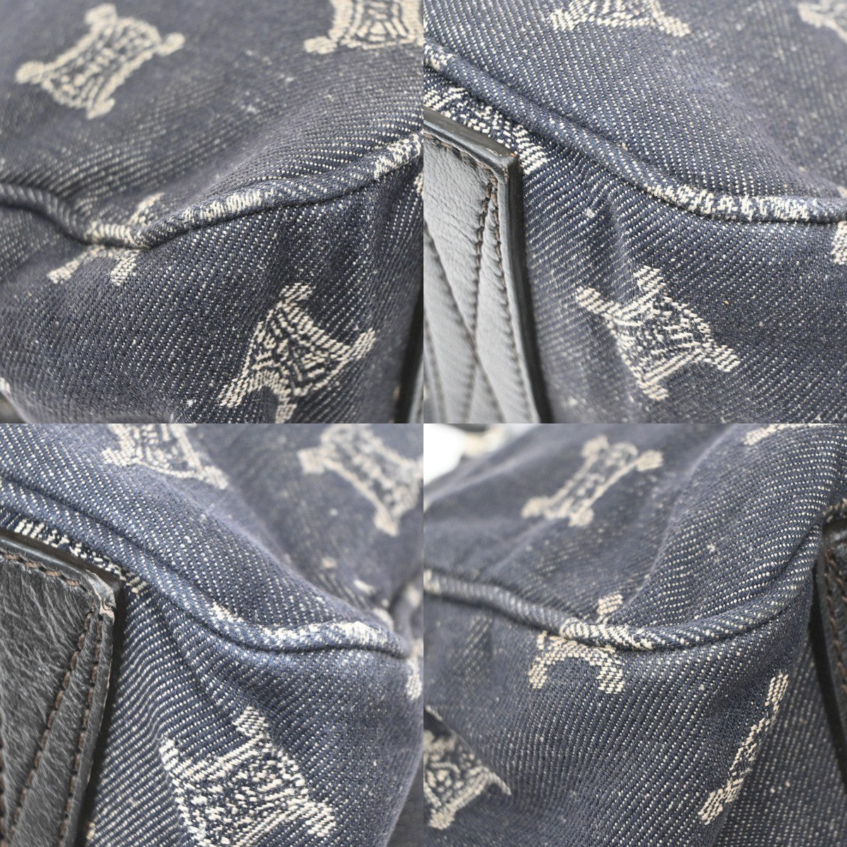 CELINE Logo Macadam Pattern Boogie Hand Bag Denim Leather Black SHW 34KD102