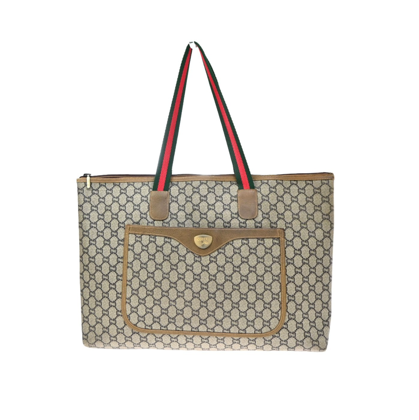 GUCCI PLUS GG Pattern Sherry Shoulder Tote Bag PVC Leather Brown Italy 61KD125