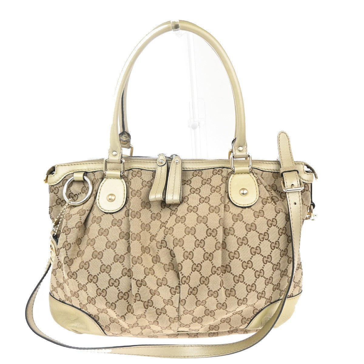 GUCCI GG Pattern Sukey 2Way Shoulder Hand Bag Canvas Leather Brown Gold 85CA725