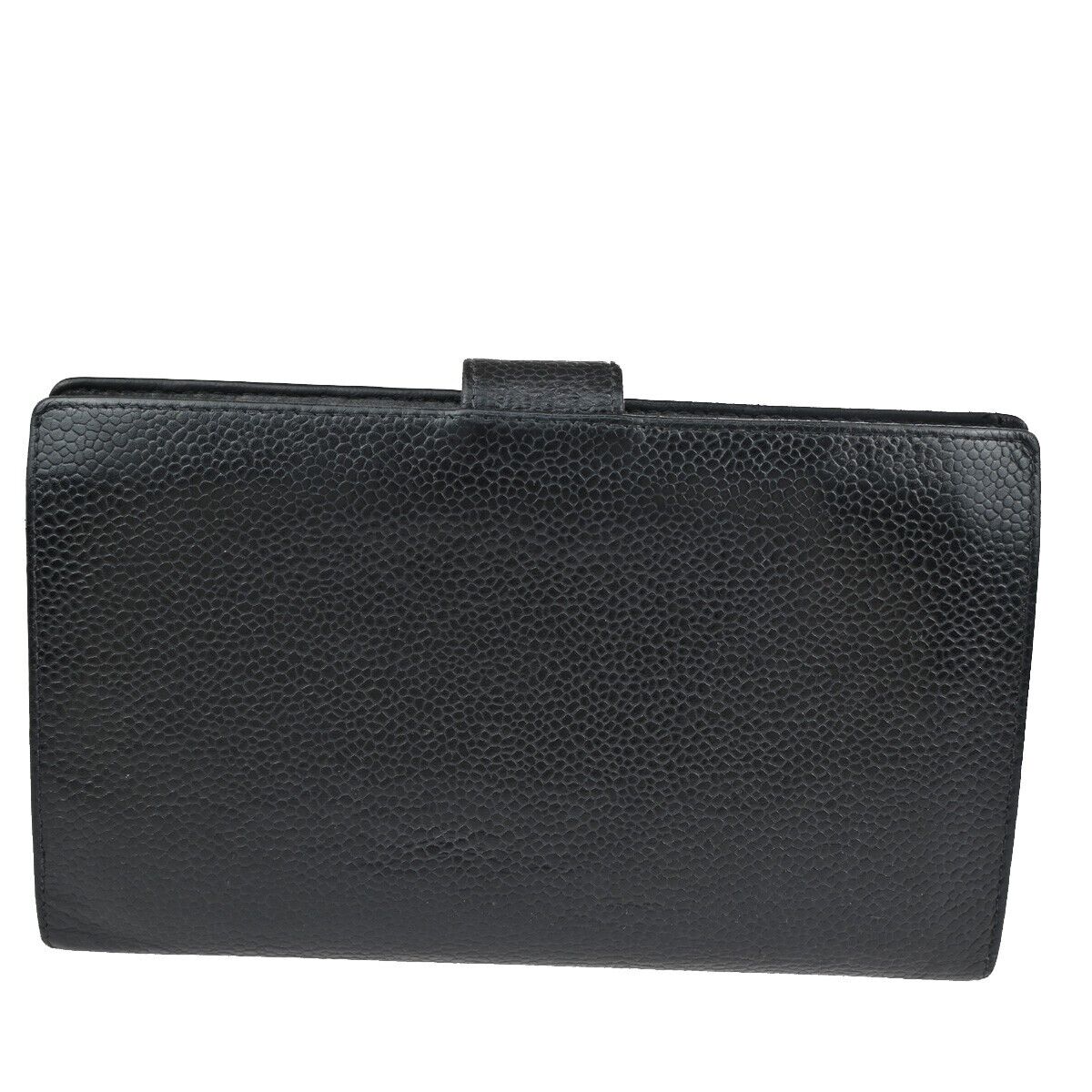 CHANEL CC Logo Long Bifold Wallet Purse Caviar Skin Leather Black France 81RJ714