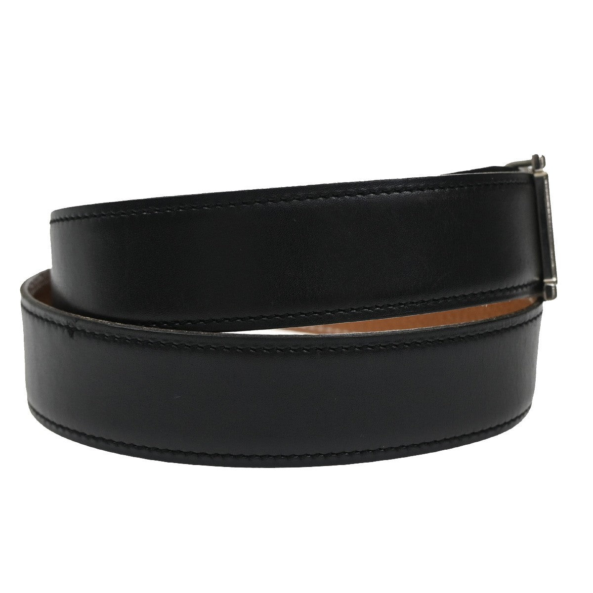 HERMES H Logo Constance Reversible Buckle Belt #75 Leather Black Silver 84RL373