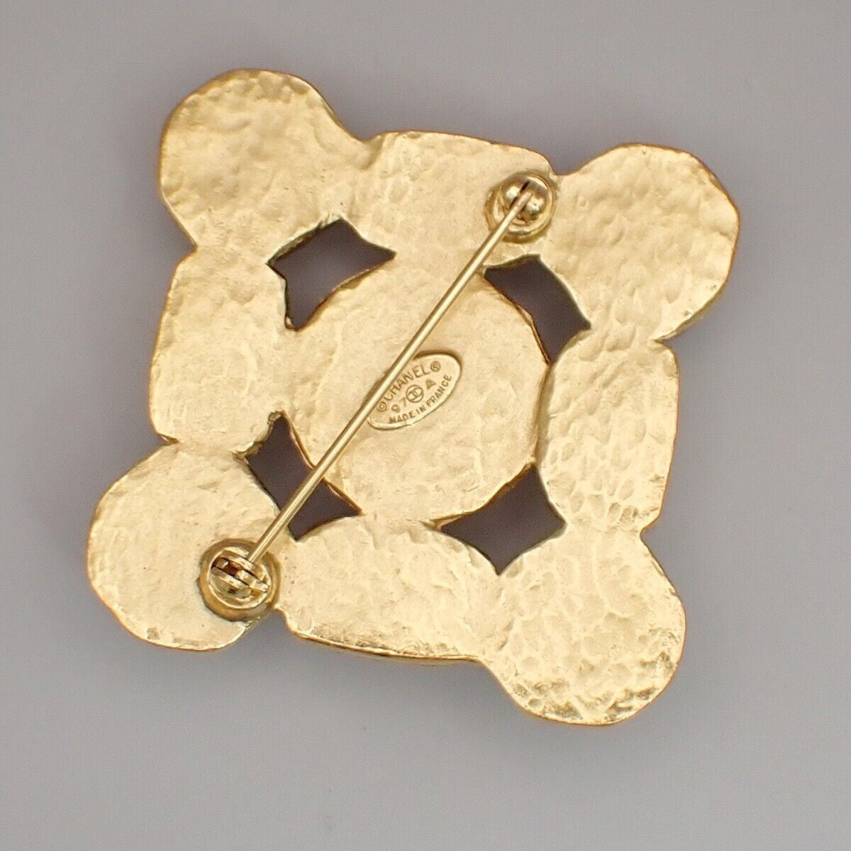CHANEL CC Logo Pin Brooch 97A Square Gold France Vintage Accessory 93RK083