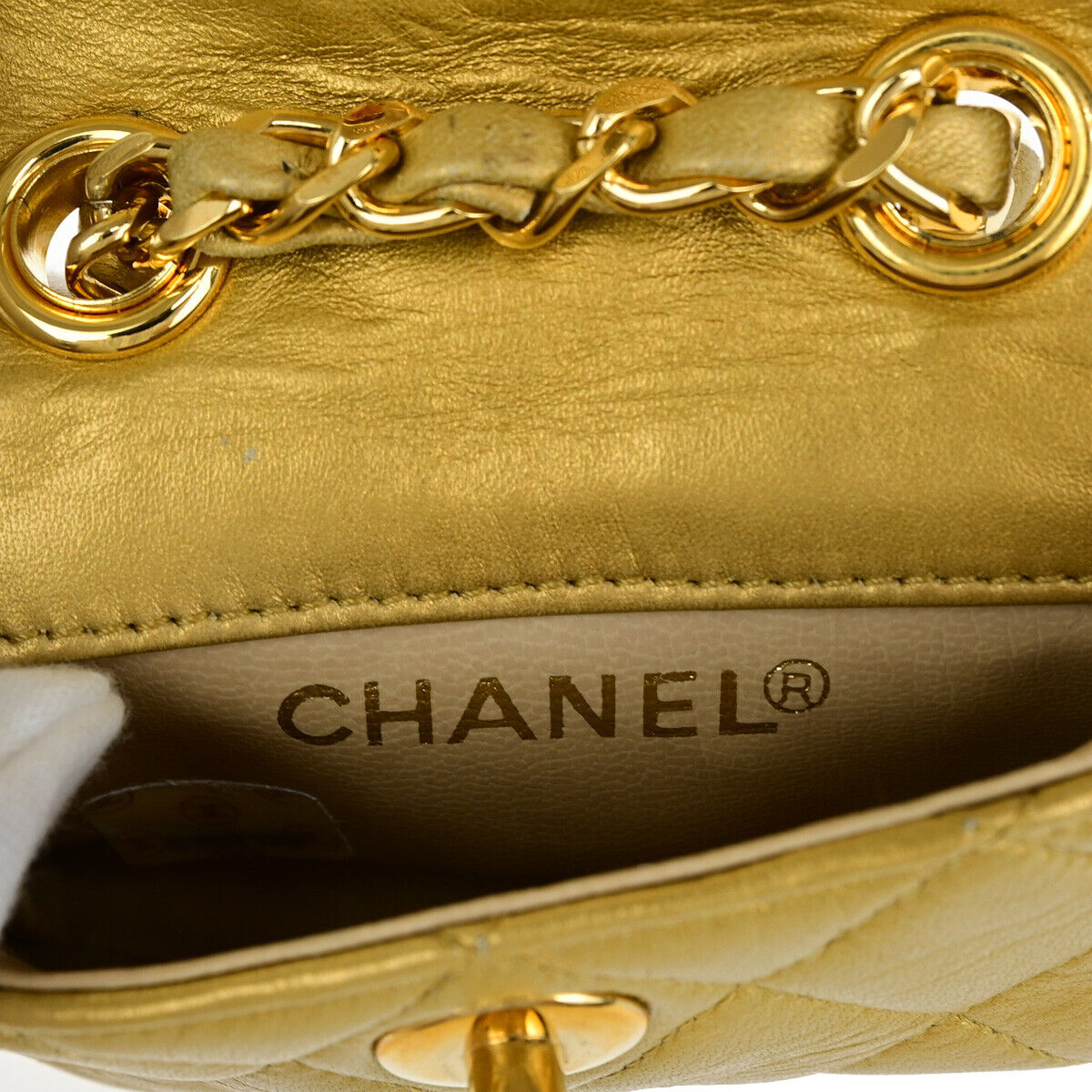 CHANEL CC Mini Matelasse Chain Hand Bag Belt Charm Leather Gold Vintage 330LC510