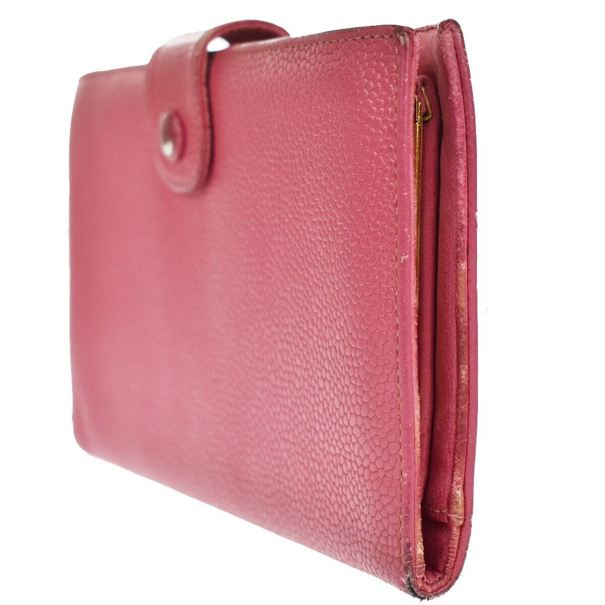 CHANEL CC Logo Long Bifold Wallet Purse Caviar Leather Pink GHW Vintage 05GA848