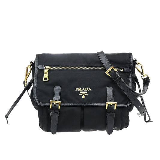 PRADA Logo Tessuto Crossbody Shoulder Bag Nylon Leather Black GHW Italy 76MA710