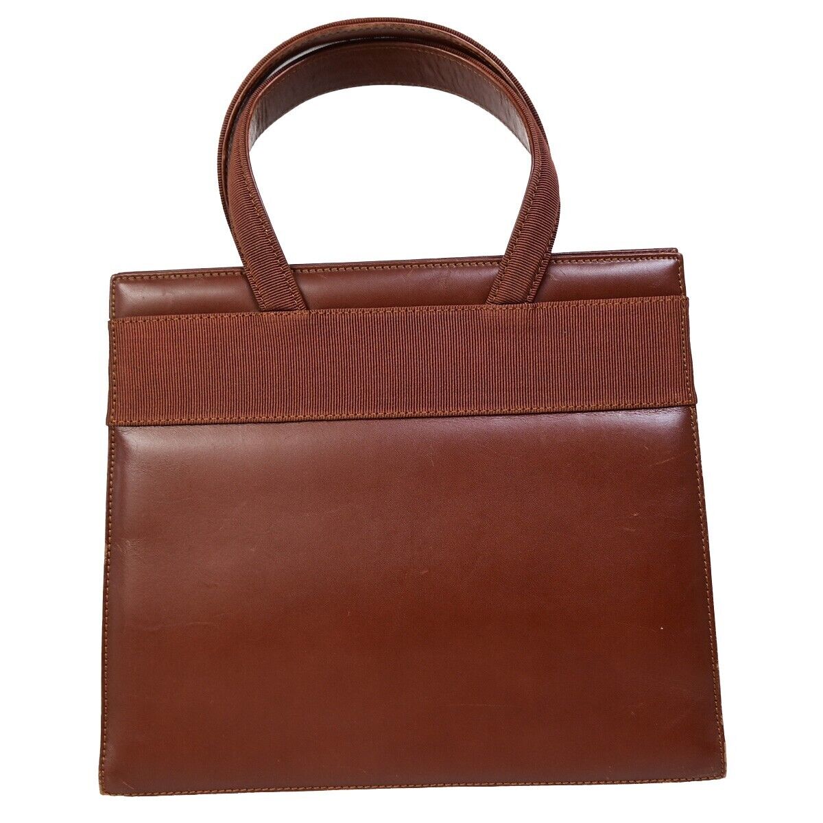 SALVATORE FERRAGAMO Vara Hand Bag Canvas Leather Brown Gold-plated Italy 61HB933