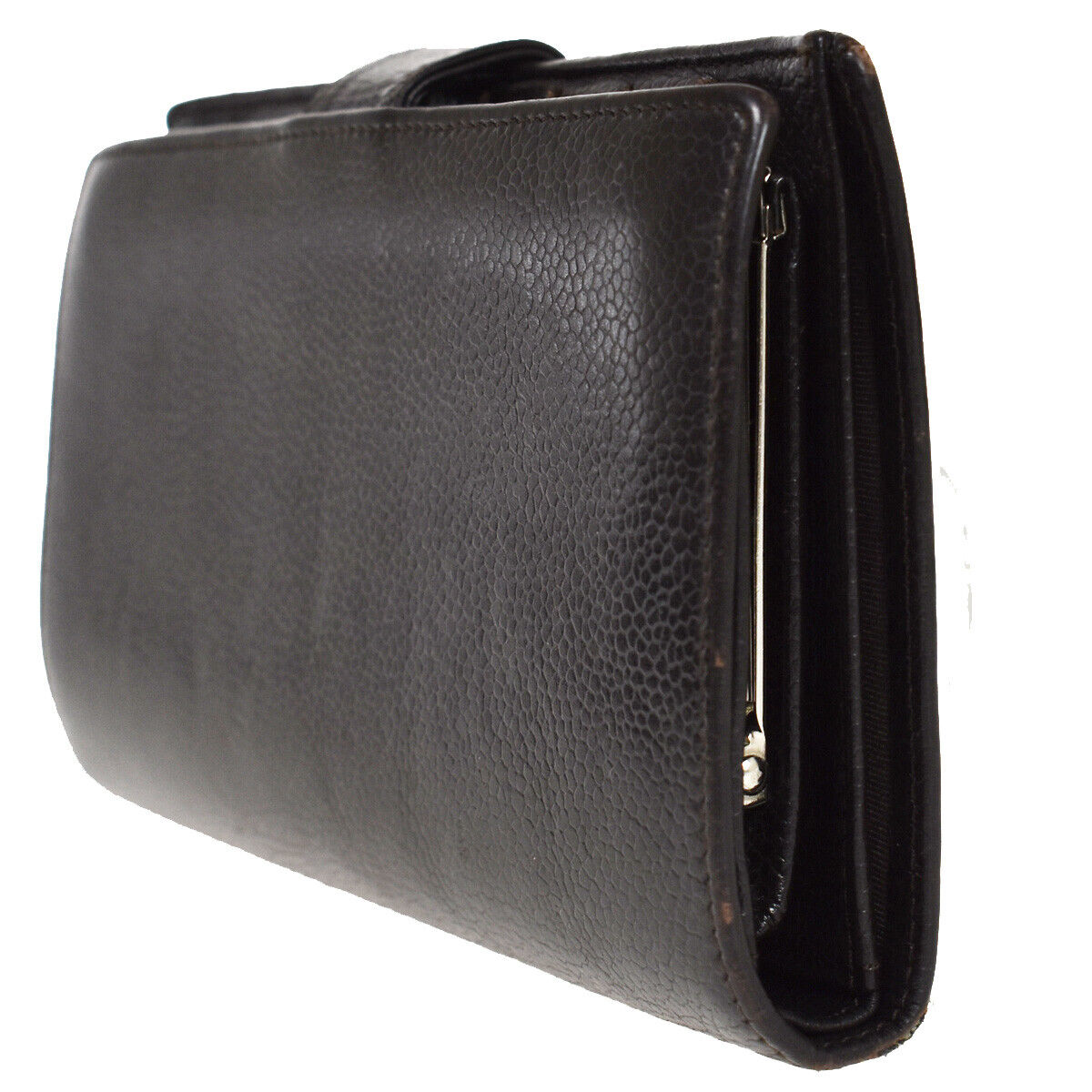 CHANEL CC Logo Long Bifold Wallet Purse Caviar Skin Leather Brown Spain 86RC723