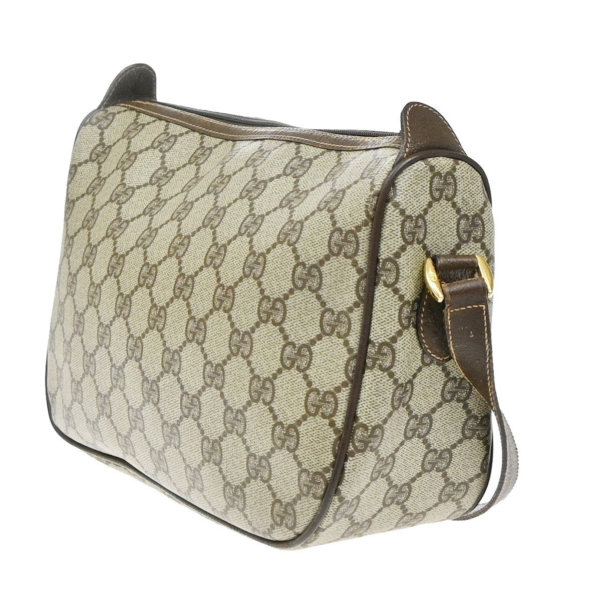 GUCCI Logo Web Sherry GG Pattern Shoulder Bag PVC Leather Brown Italy 65YJ167