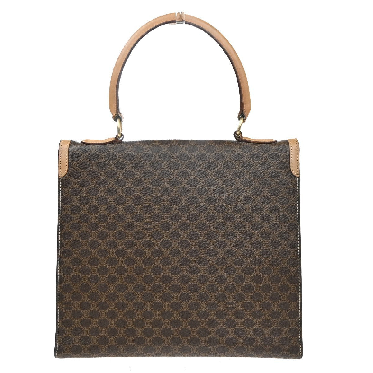 CELINE Logo Macadam Pattern Hand Bag PVC Leather Brown Beige GHW Italy 35MA546