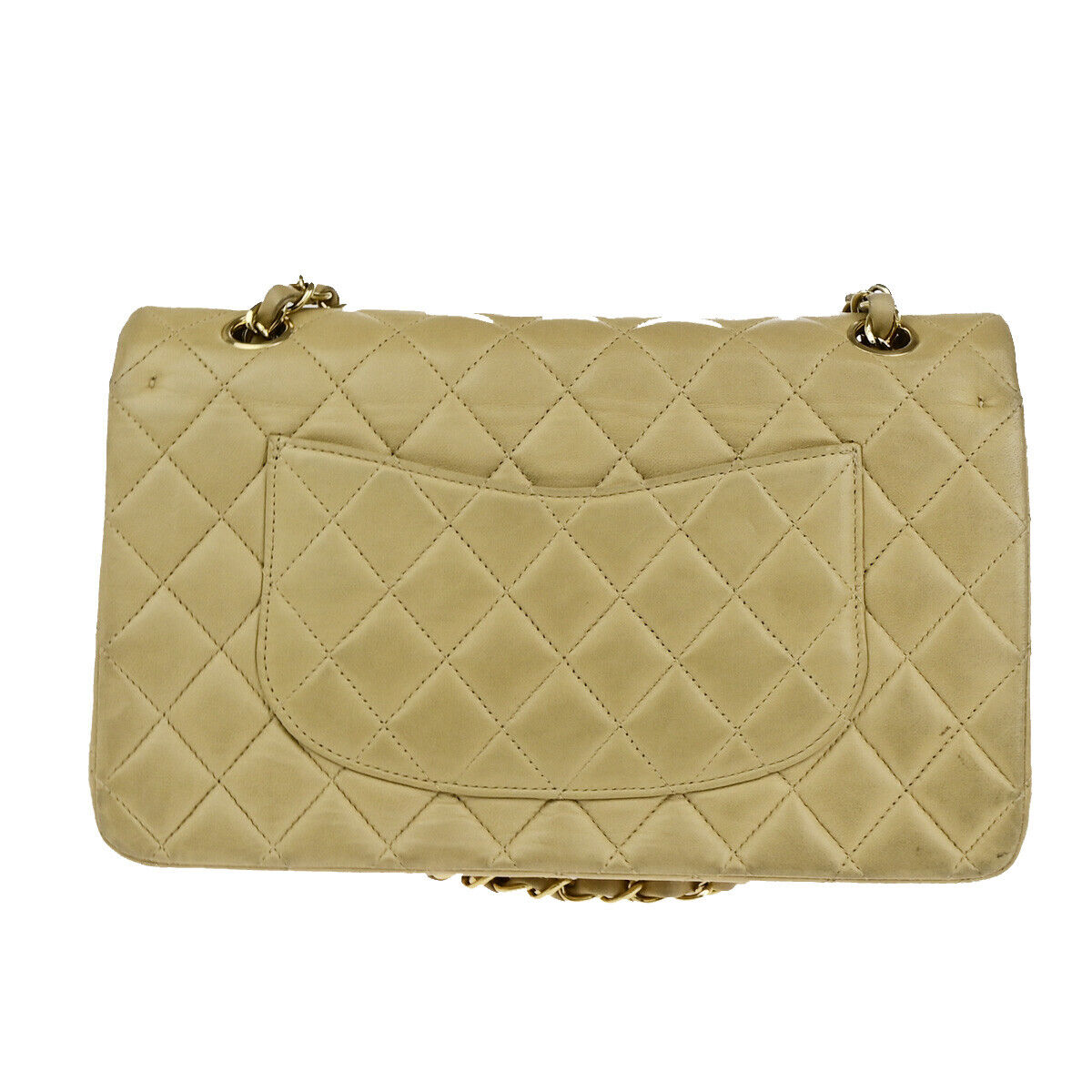 CHANEL CC Matelasse 25 Double Flap Chain Shoulder Bag Leather Beige GHW 652RK742