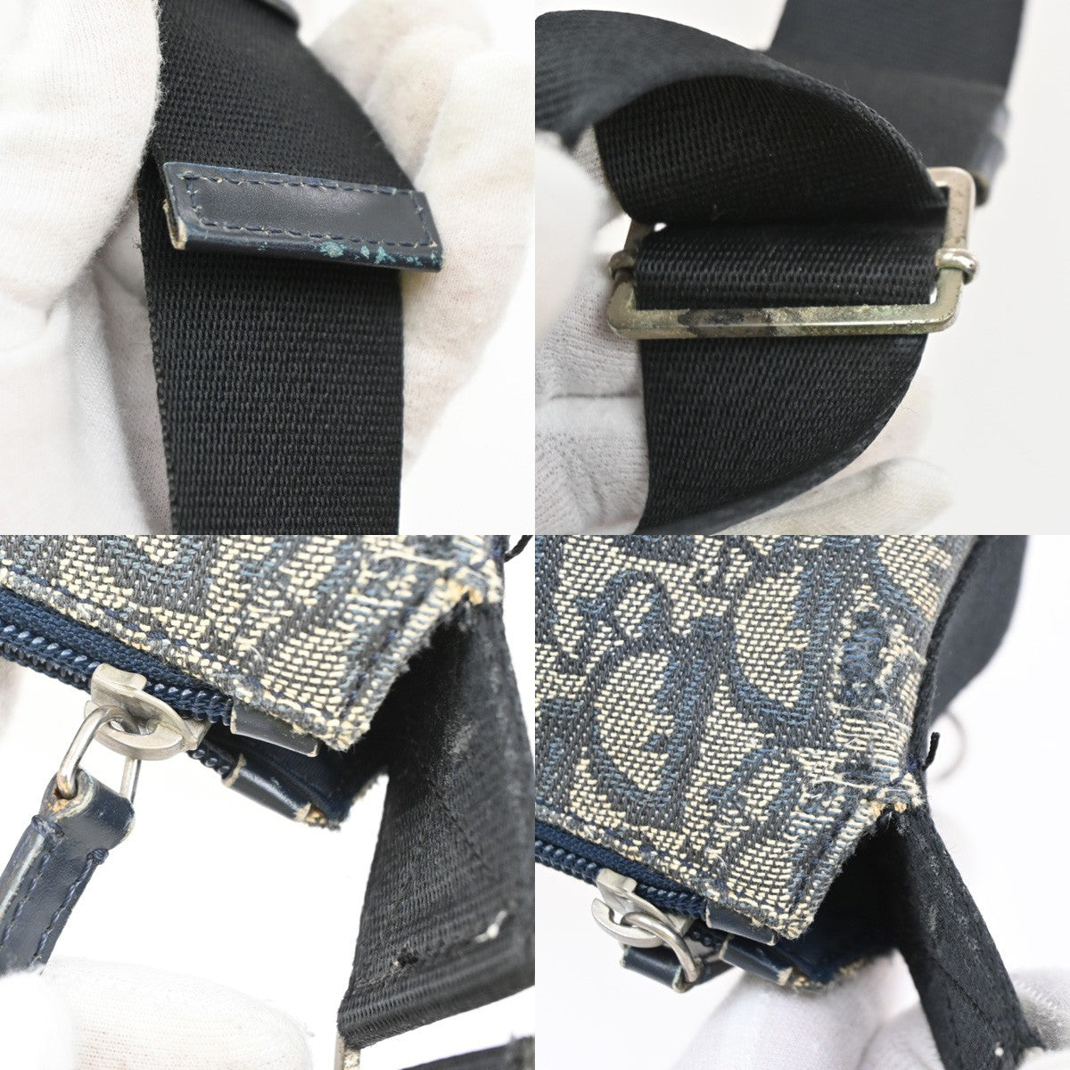 CHRISTIAN DIOR Trotter Pattern shoulder Bag Canvas Leather Navy Blue 39SA097