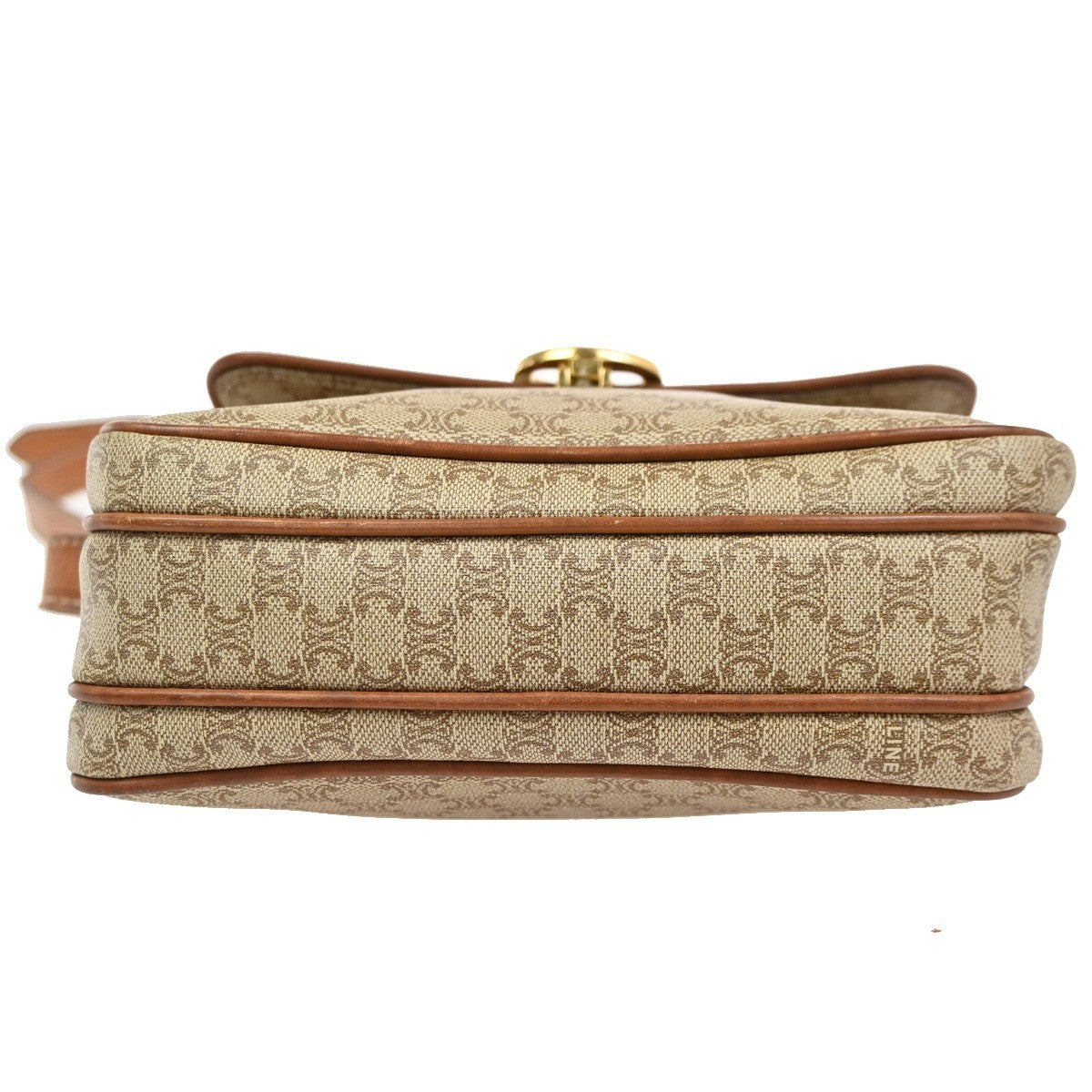 CELINE Logo Macadam Pattern Shoulder Bag PVC Leather Beige GHW Italy 67CA718