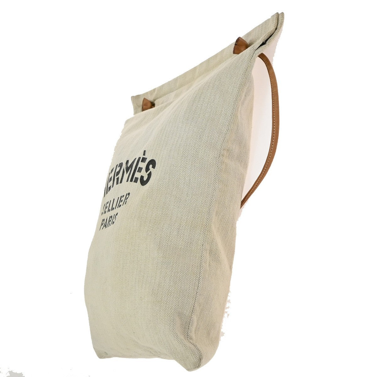 HERMES Logo Aline Shoulder Bag Toile Chevrons 100% Cotton Leather Beige 80YJ012