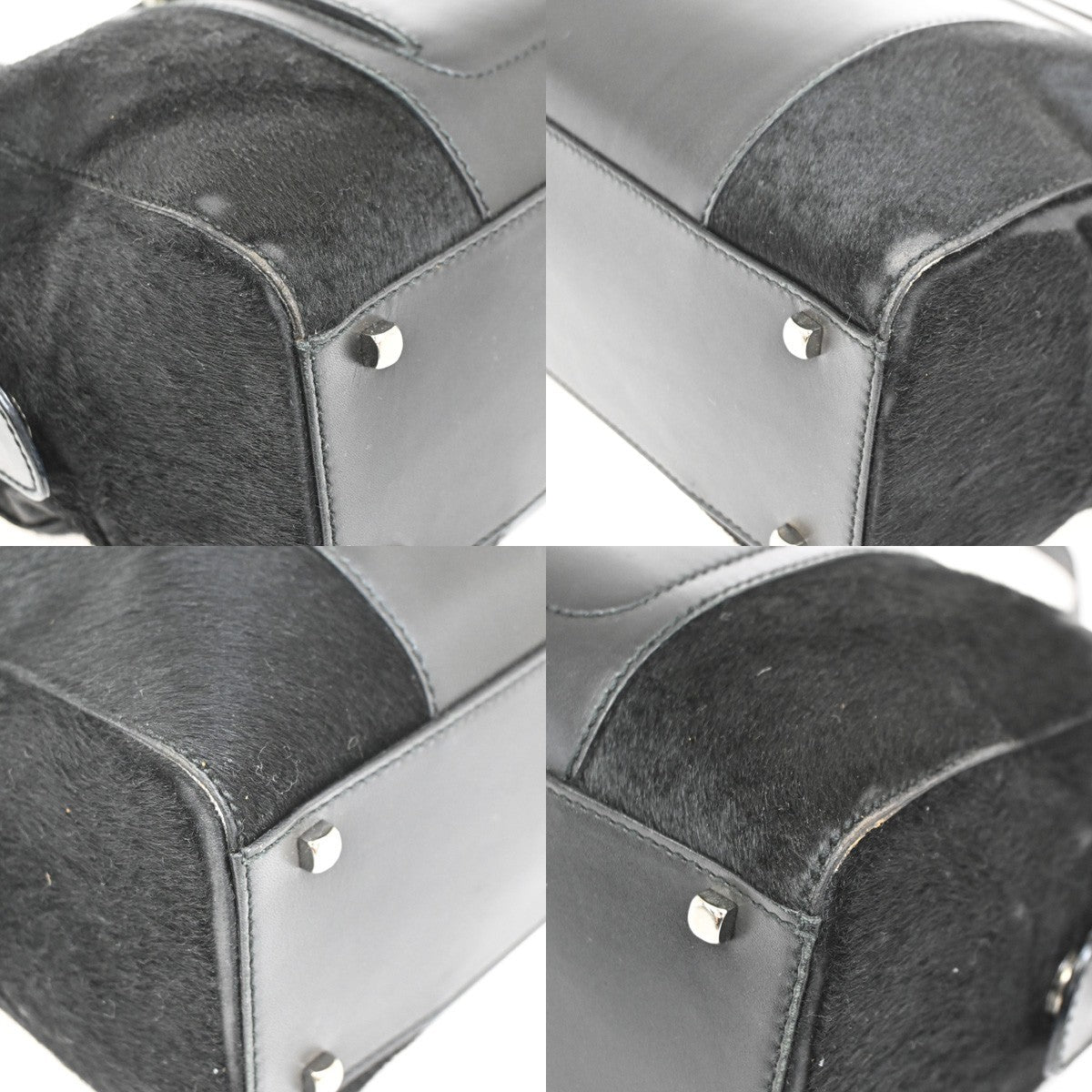 SALVATORE FERRAGAMO Gancini 2Way Shoulder Handbag Fur Leather Black 05DA245
