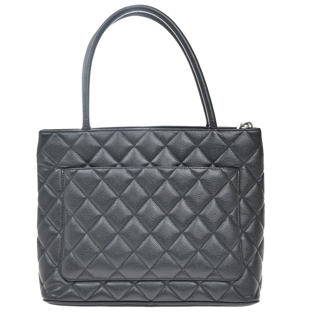 CHANEL Medallion Matelasse Shoulder Bag Grained Calfskin Leather Black 620RF881