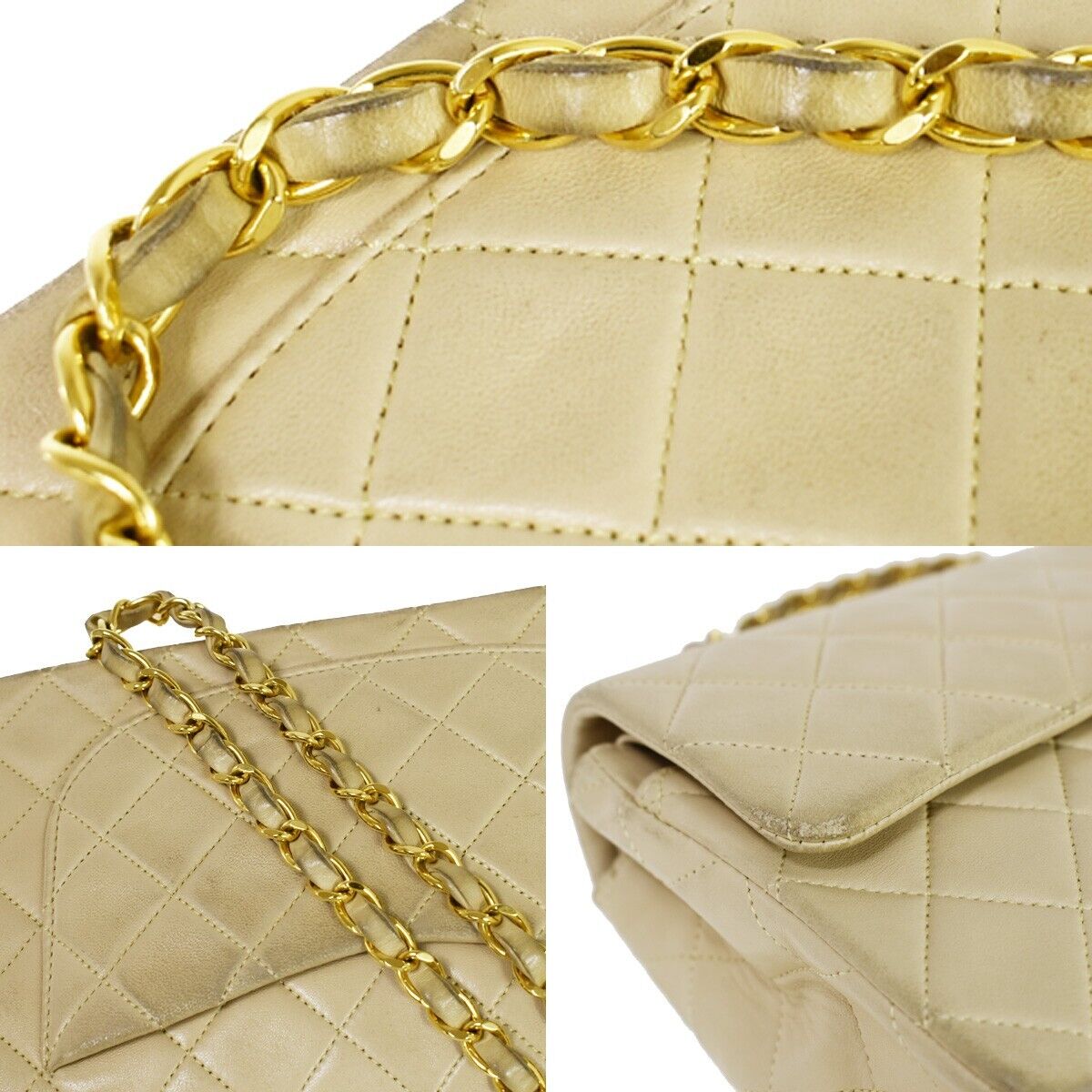 CHANEL CC Matelasse 23 Double Flap Chain Shoulder Bag Leather Beige GD 805RC566