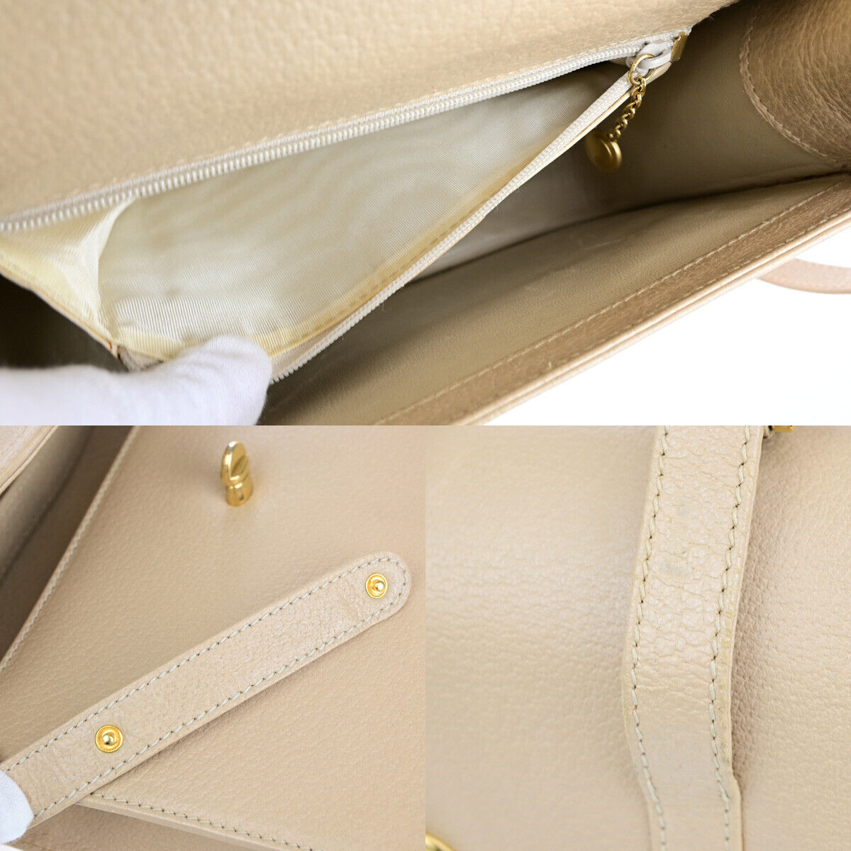 GUCCI Logo Bamboo 2Way Shoulder Hand Bag Leather Beige GHW Italy 95YG616