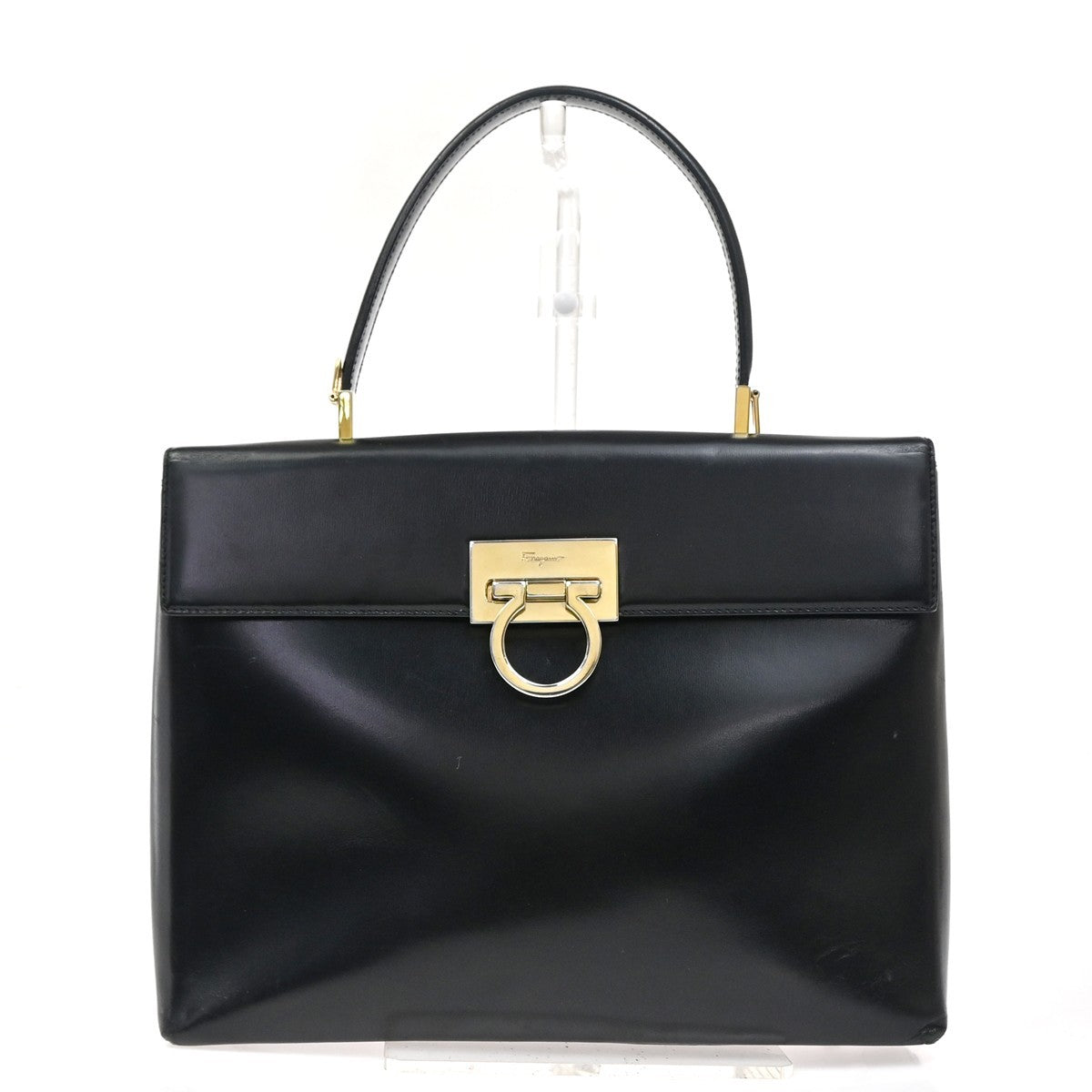 SALVATORE FERRAGAMO Logo Gancini Hand Bag Leather Black GHW Italy 62ZA115