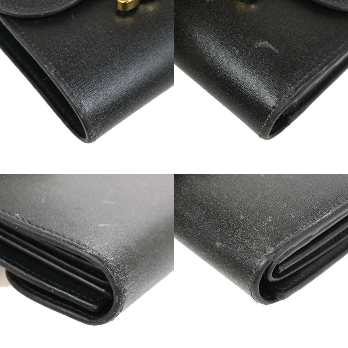 CELINE Triomphe Small Trifold Wallet Purse Leather Black GHW 31TA346