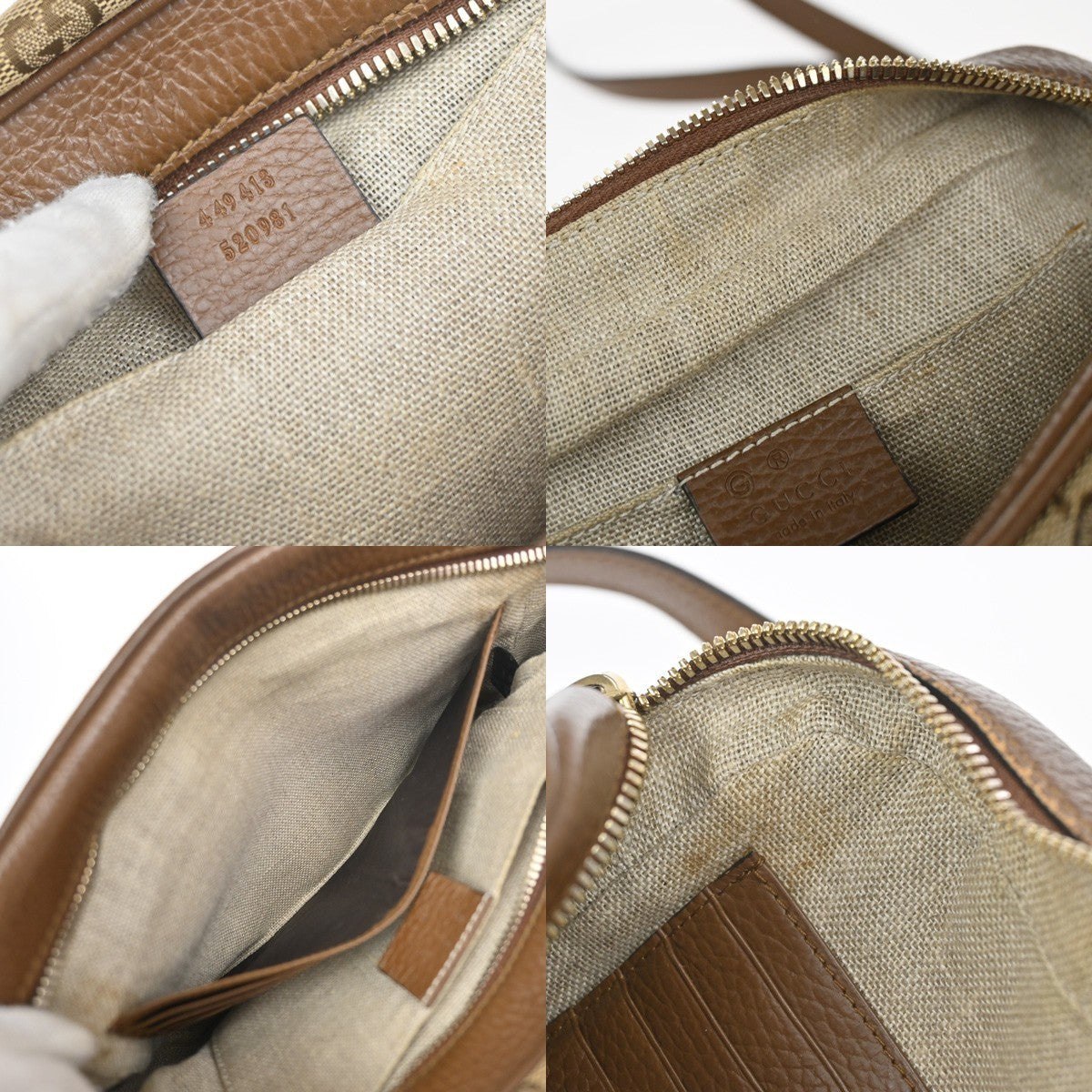 GUCCI Logo Bree GG Pattern Crossbody Shoulder Bag Canvas Leather Brown 77YH970