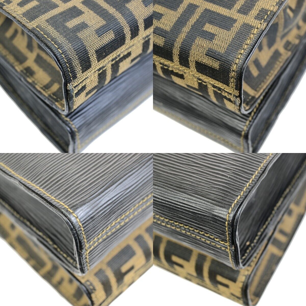 FENDI Logo Zucca Pattern Shoulder Bag Canvas Leather Brown Black GHW 76ED916