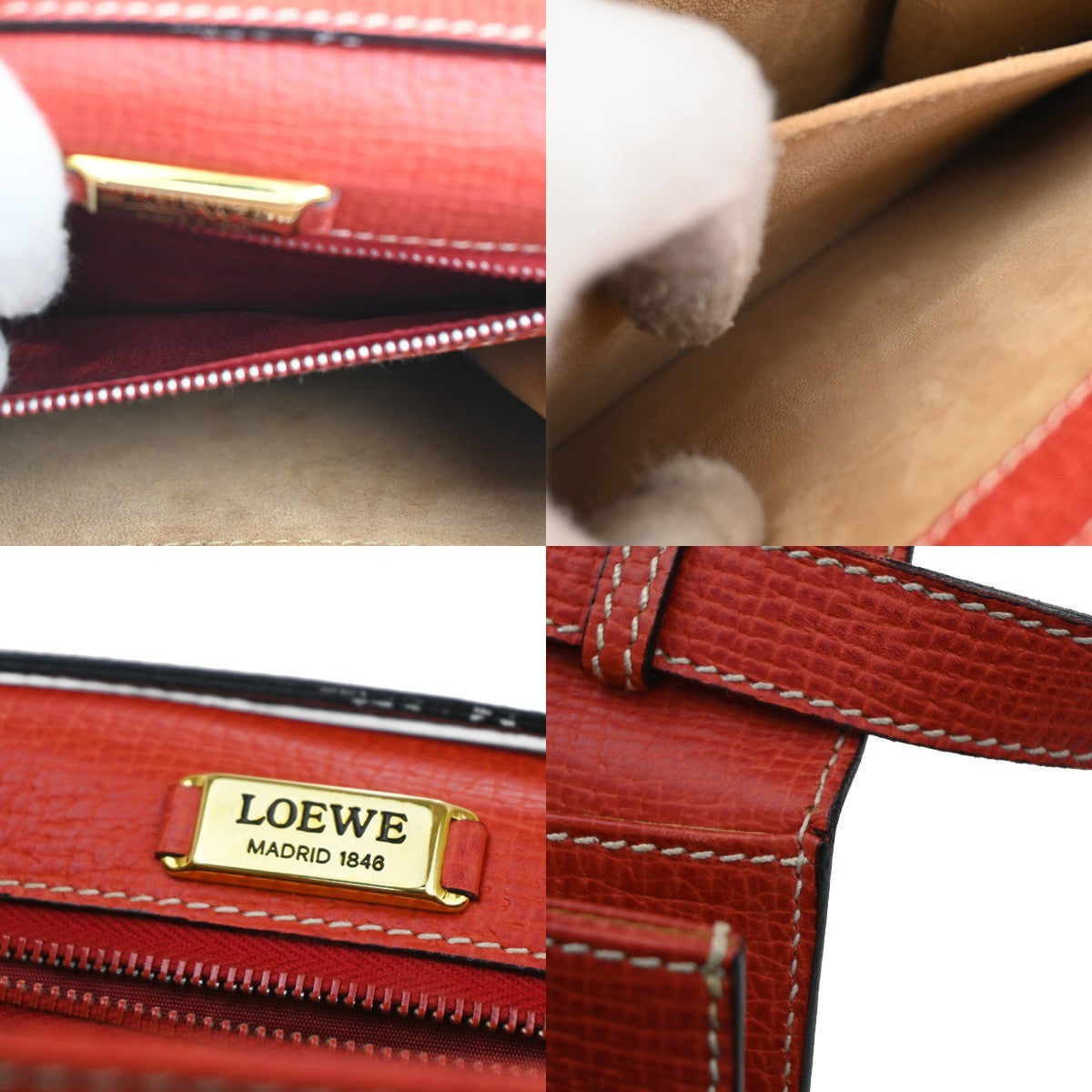 LOEWE Logo Barcelona 2Way Shoulder Bag Embossing Leather Red GHW 82RL551