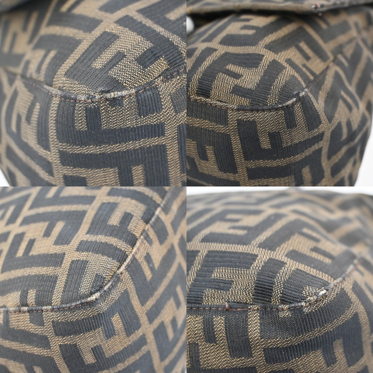 FENDI Logo Mamma Zucca Pattern Shoulder Bag Canvas Leather Brown Italy 58KB447