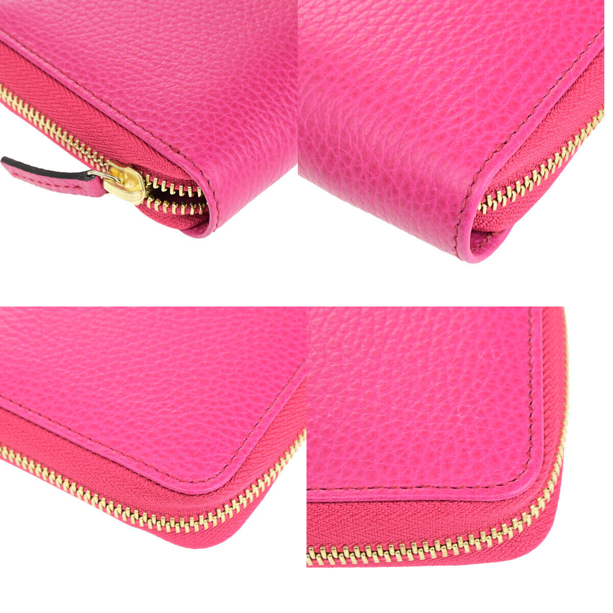 GUCCI Logo Zipper Around Wallet Purse Leather Pink Gold Italy 31RK310