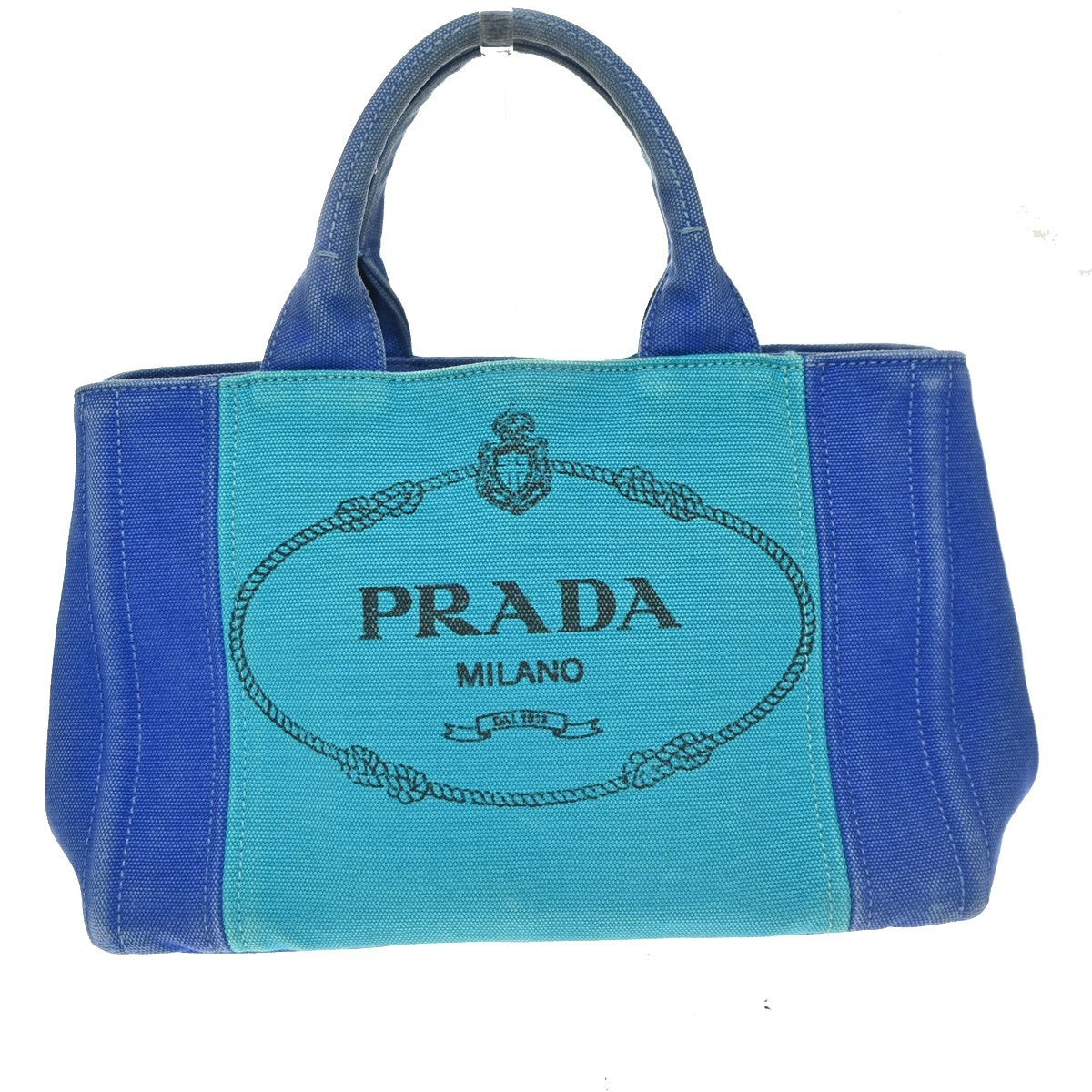 PRADA Logo CANAPA 2Way Mini Shoulder Hand Bag Canvas Leather Blue GN GHW 61CB055