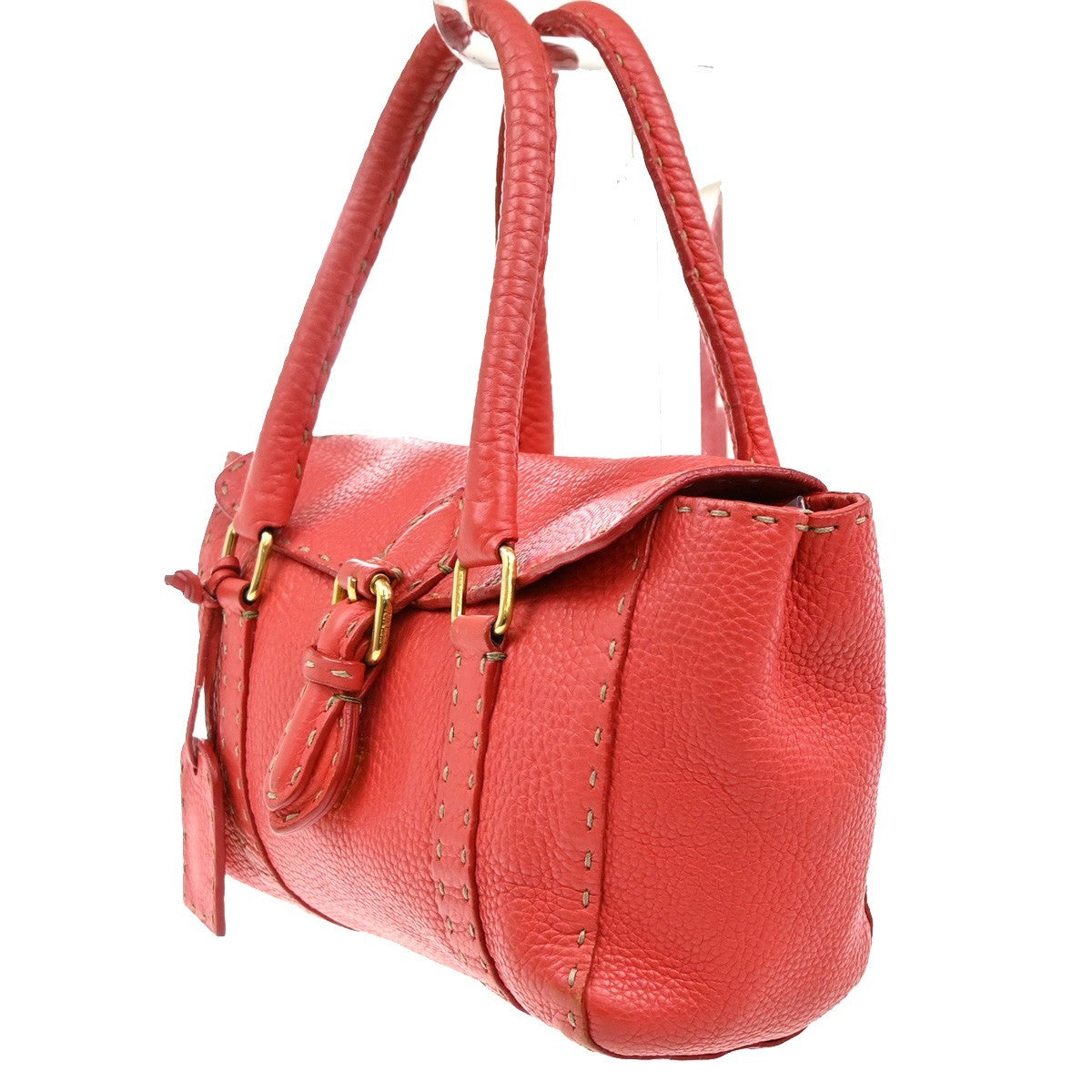 FENDI Logo Selleria Mini Linda Hand Bag Leather Red GHW Italy 31MA128