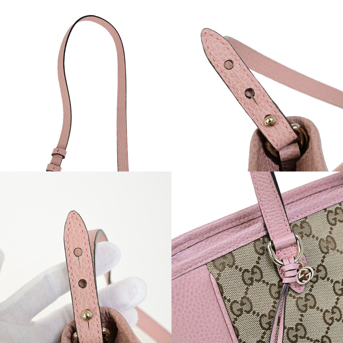 GUCCI Bree GG Pattern 2Way Shoulder Hand Bag Canvas Leather Brown Pink 59RK035