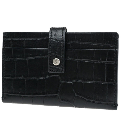 SAINT LAURENT YSL Logo Card Case Embossing Leather Black silver Italy 62SJ175