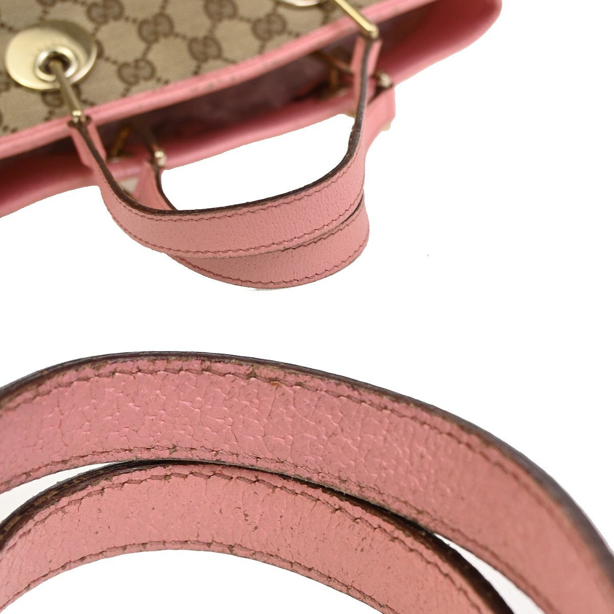 GUCCI Logo GG Pattern Mini Hand Tote Bag Canvas Leather Brown Pink 34FB571