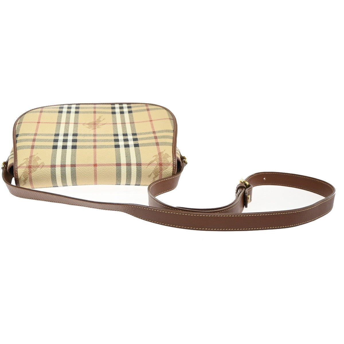 BURBERRY Nova Check Pattern Shoulder Bag PVC Leather Beige Italy GHW 35RL999