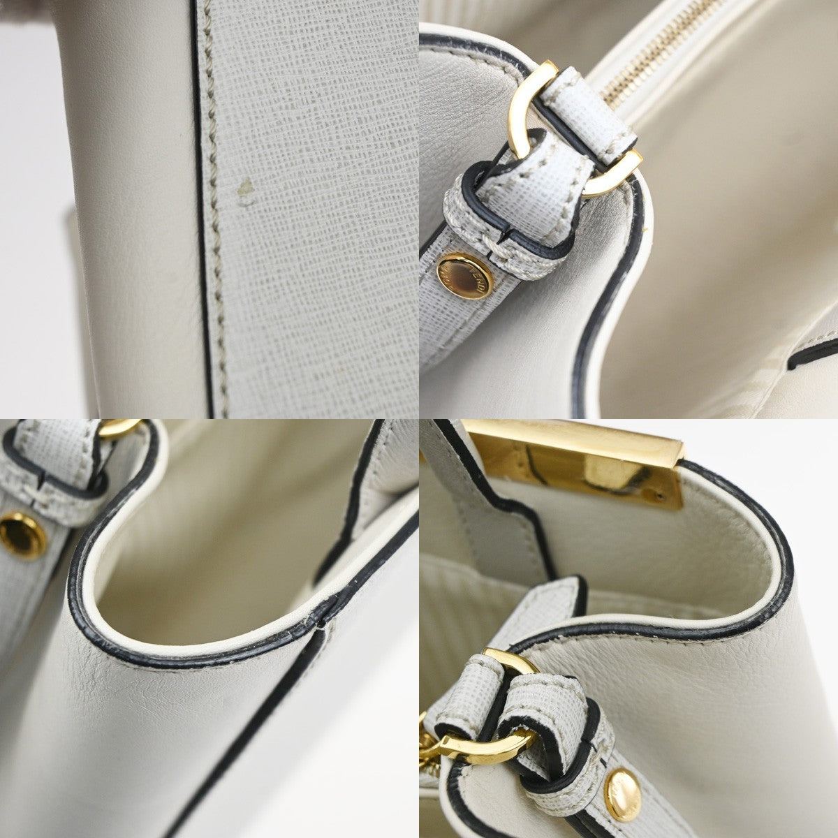 FENDI Logo 2Jours 2Way Shoulder Hand Bag Leather Charm White GHW Italy 70YH941