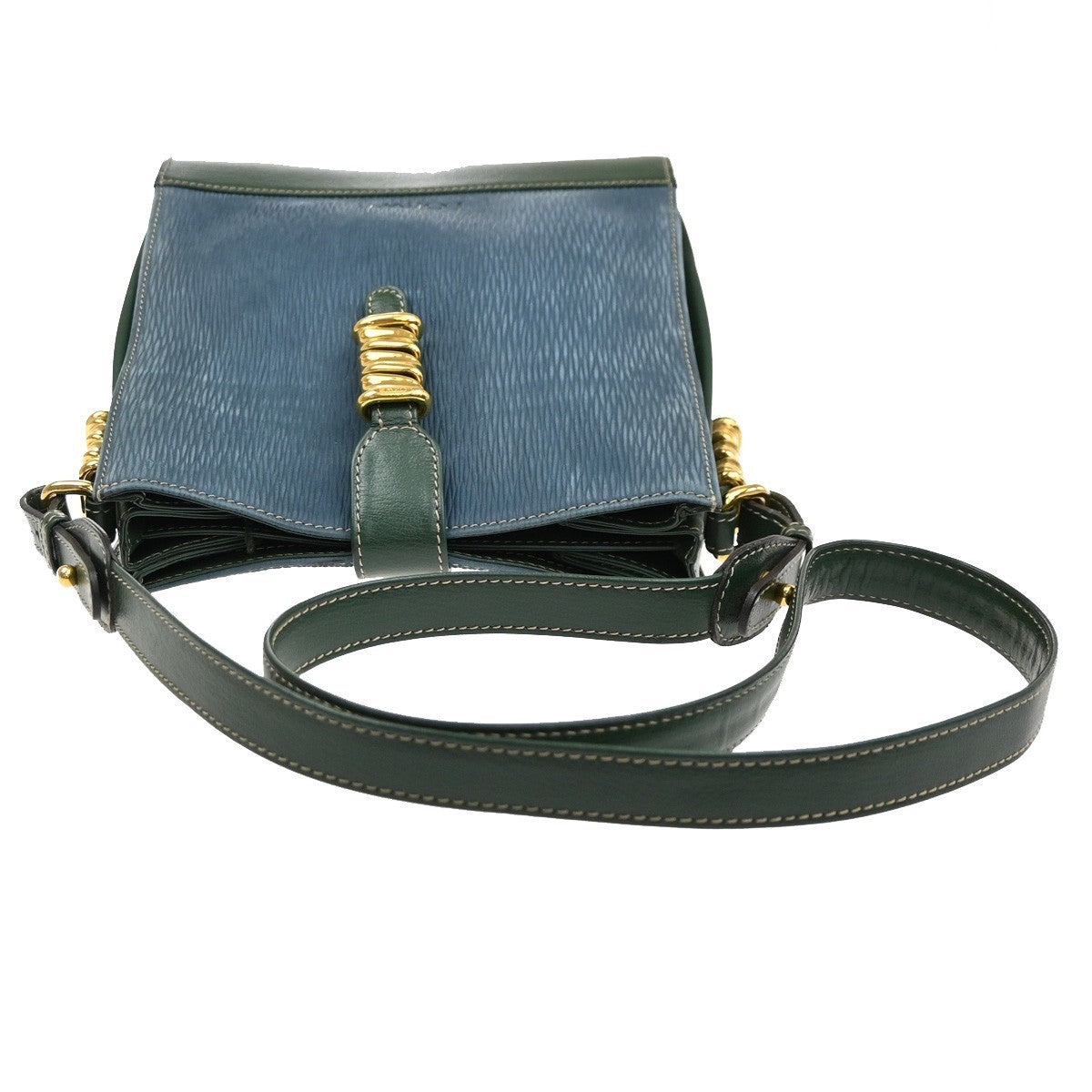 LOEWE Velazquez Logo Shoulder Bag Suede Leather Green Blue GHW Spain 97MA549