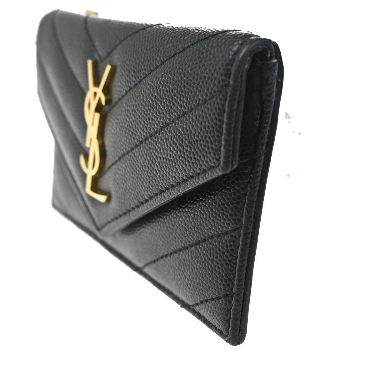 SAINT LAURENT YSL Logo Frap Card Coin Case Quilted Leather Black 612808 87KB982