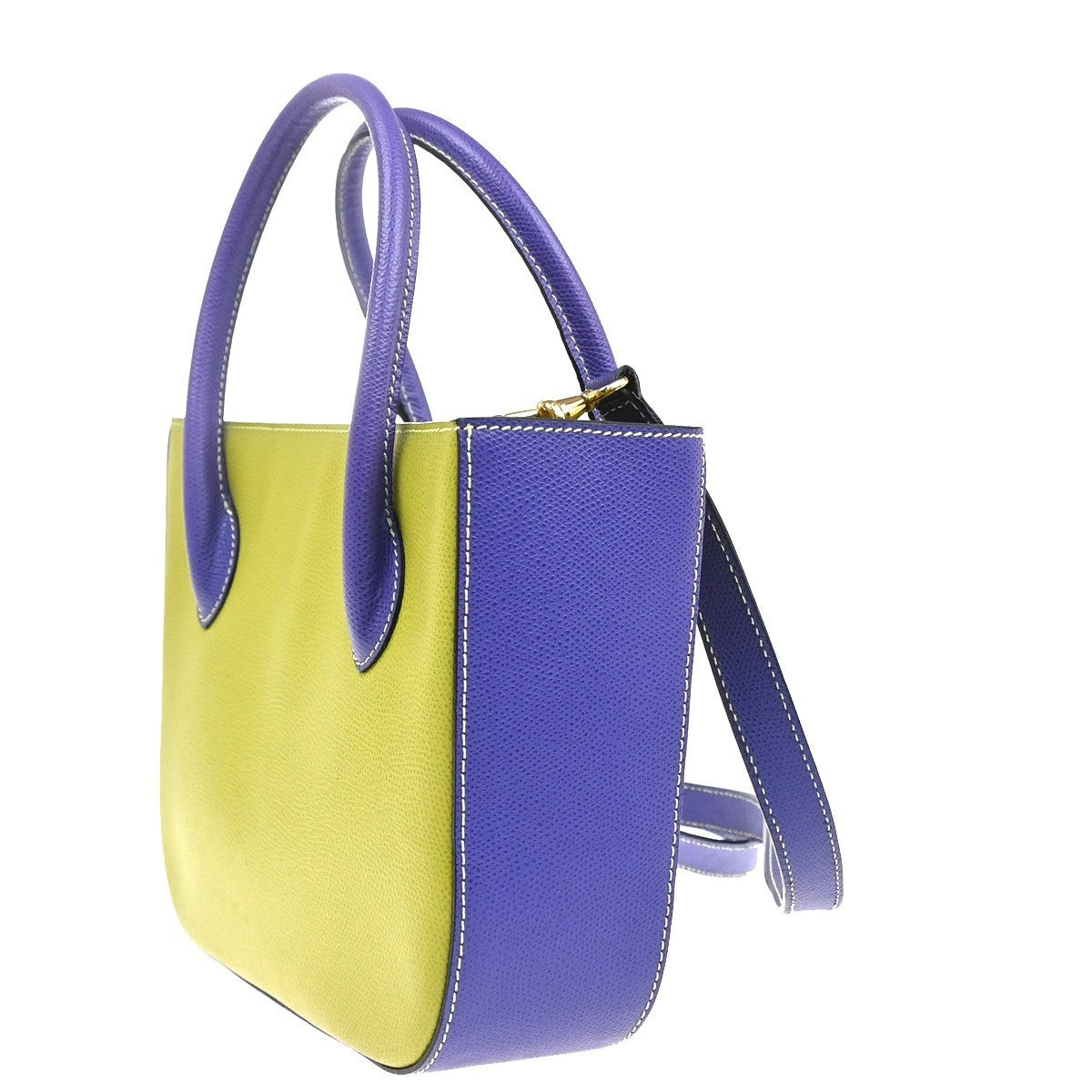 CELINE Logo 2Way Shoulder Hand Bag Leather Green Purple GHW Italy 70RL972