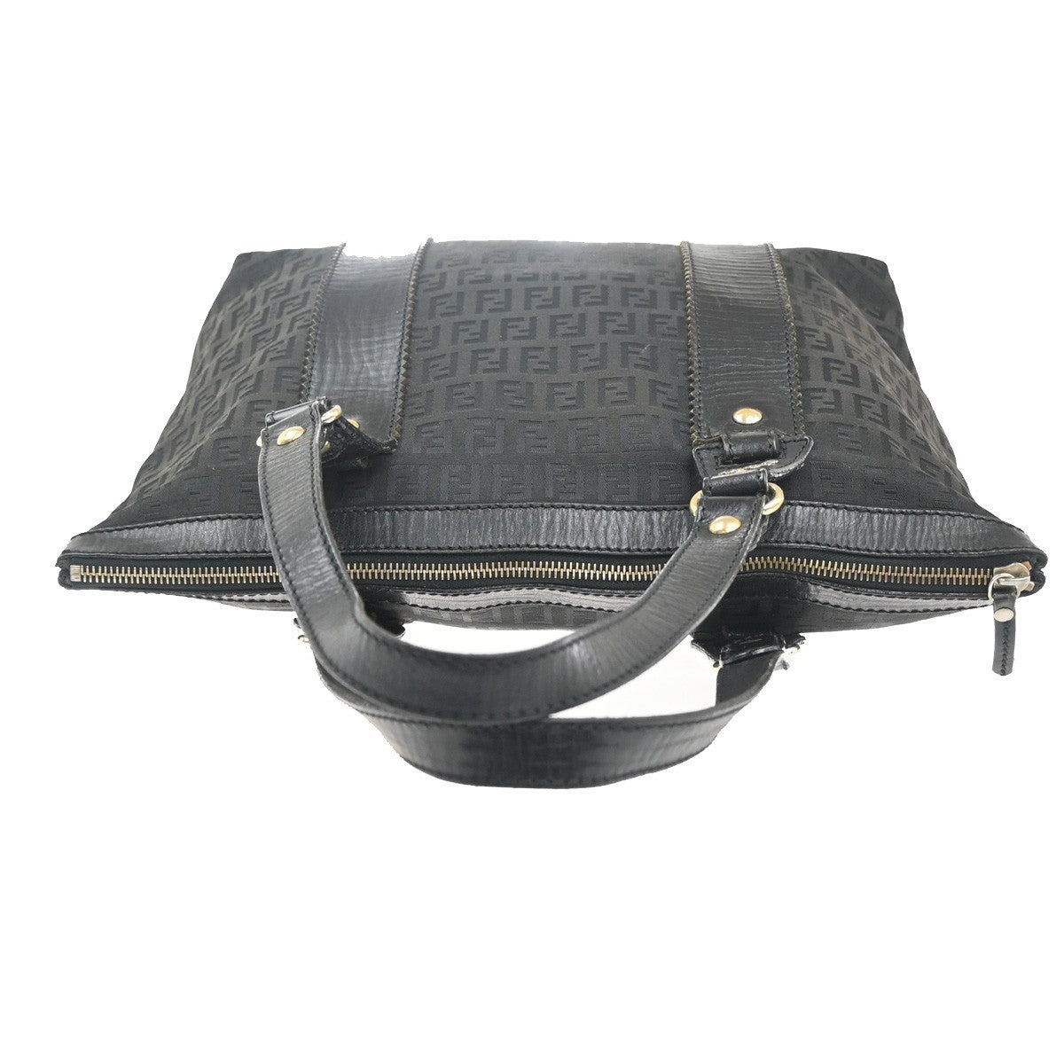 FENDI Logo Zucchino Shoulder Tote Bag Canvas Leather Black GHW Italy 31KP524