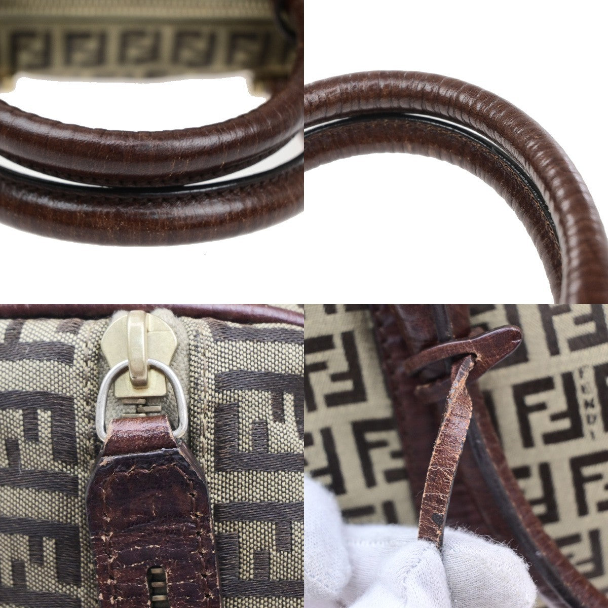 FENDI Logo Zucchino Mini Boston Hand Bag Canvas Leather Brown GHW Italy 79MA718