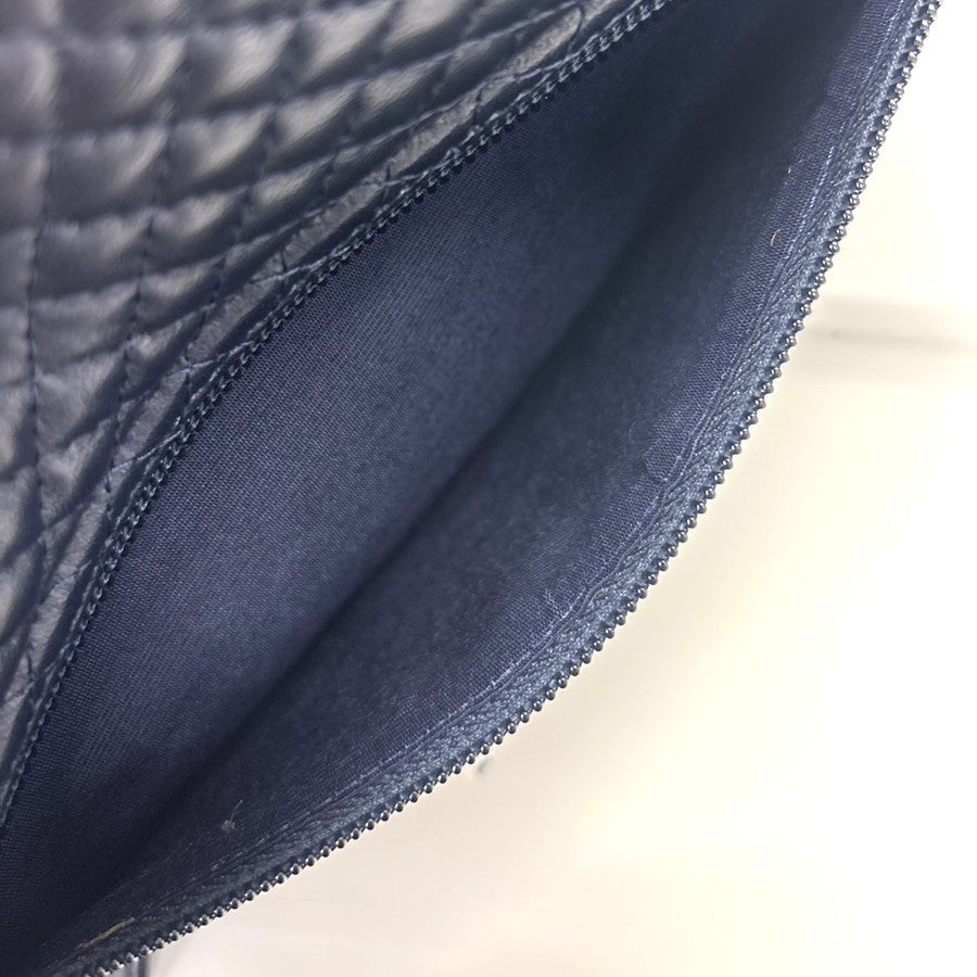 BALLY Logo Flap Shoulder Bag Quilted Leather Navy Blue GHW Italy 09MA548