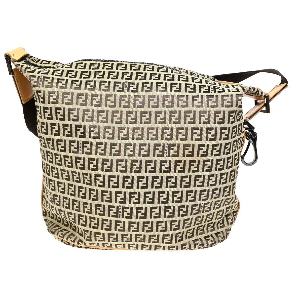 FENDI Zucca Zucchino Pattern Shoulder Bag Canvas Leather Brown Italy 83EB791