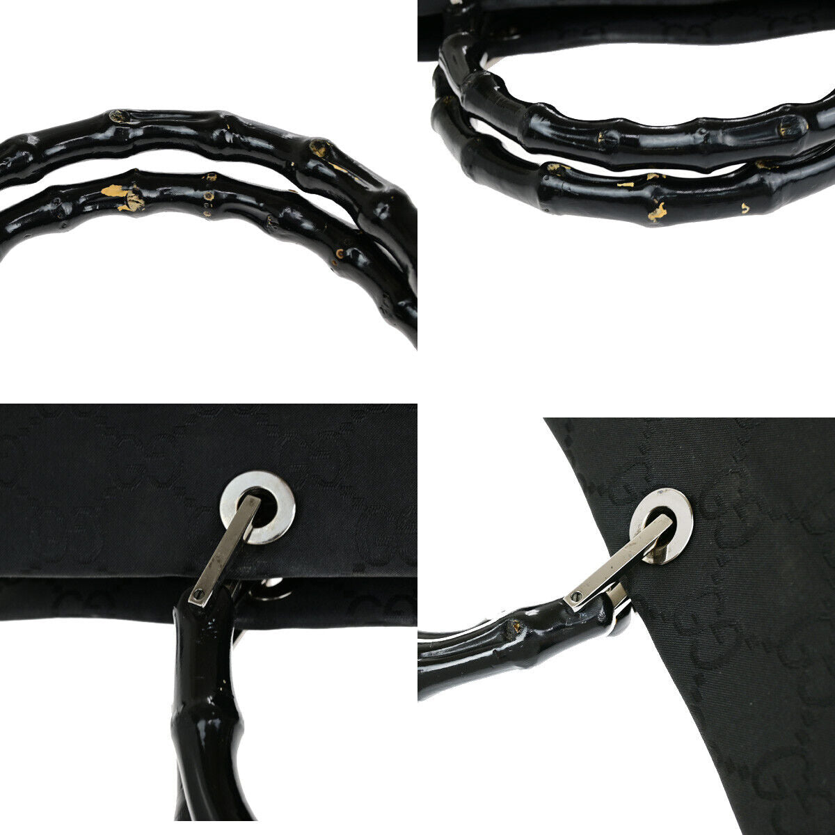 GUCCI Logo Bamboo GG Pattern Hand Bag Nylon Leather Black SHW Italy 04YF648