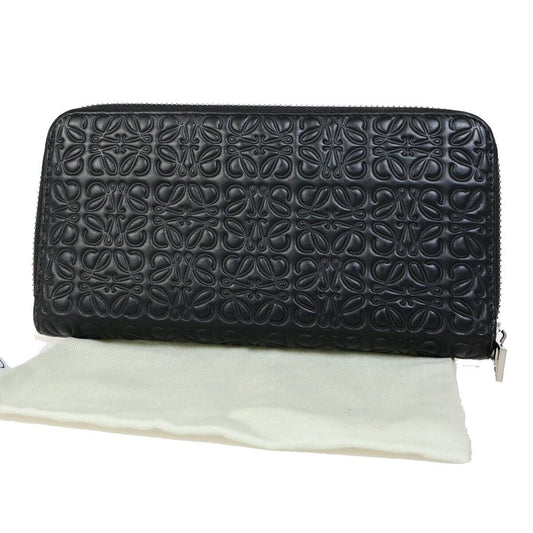 LOEWE Logo Anagram Long Zipper Wallet Embossed Leather Black Spain 69FB177