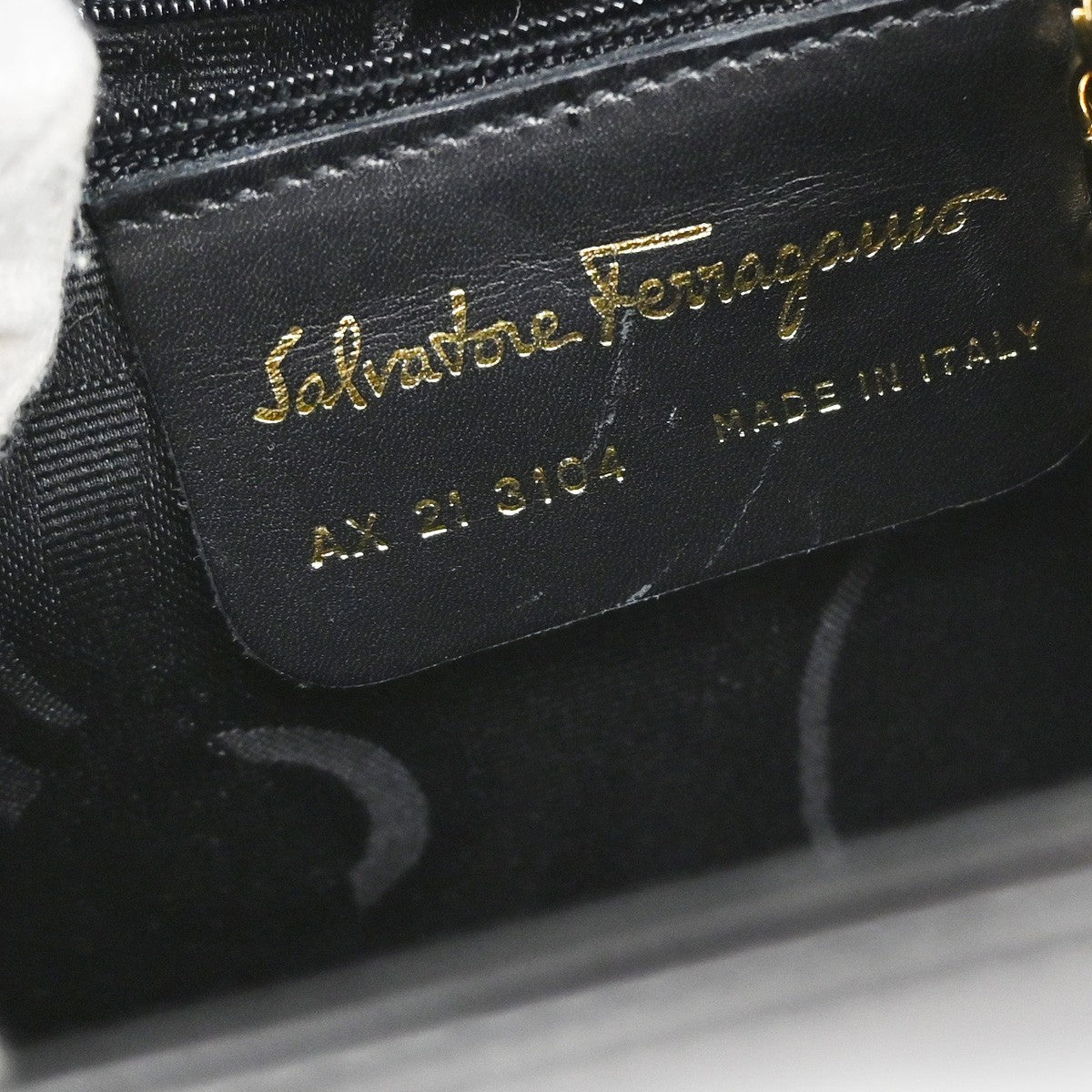 SALVATORE FERRAGAMO Logo Vara 2Way Hand Bag Canvas Leather Black GHW 85YH821