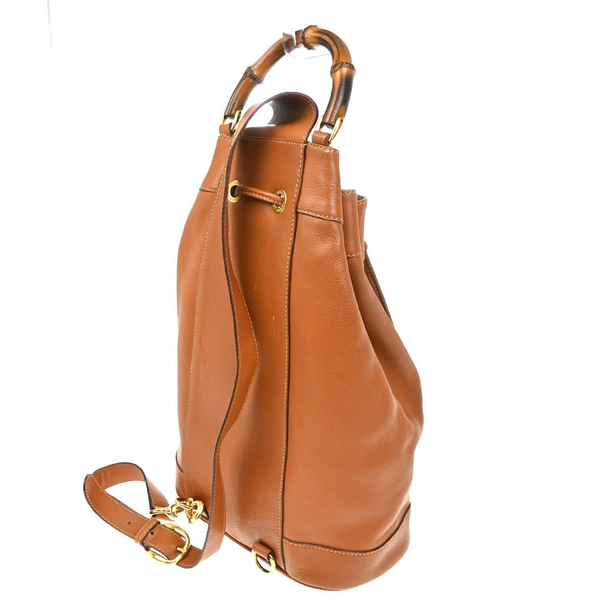 GUCCI Logo Bamboo 2way One Shoulder Body Hand Bag Brown Gold Italy 31CA655