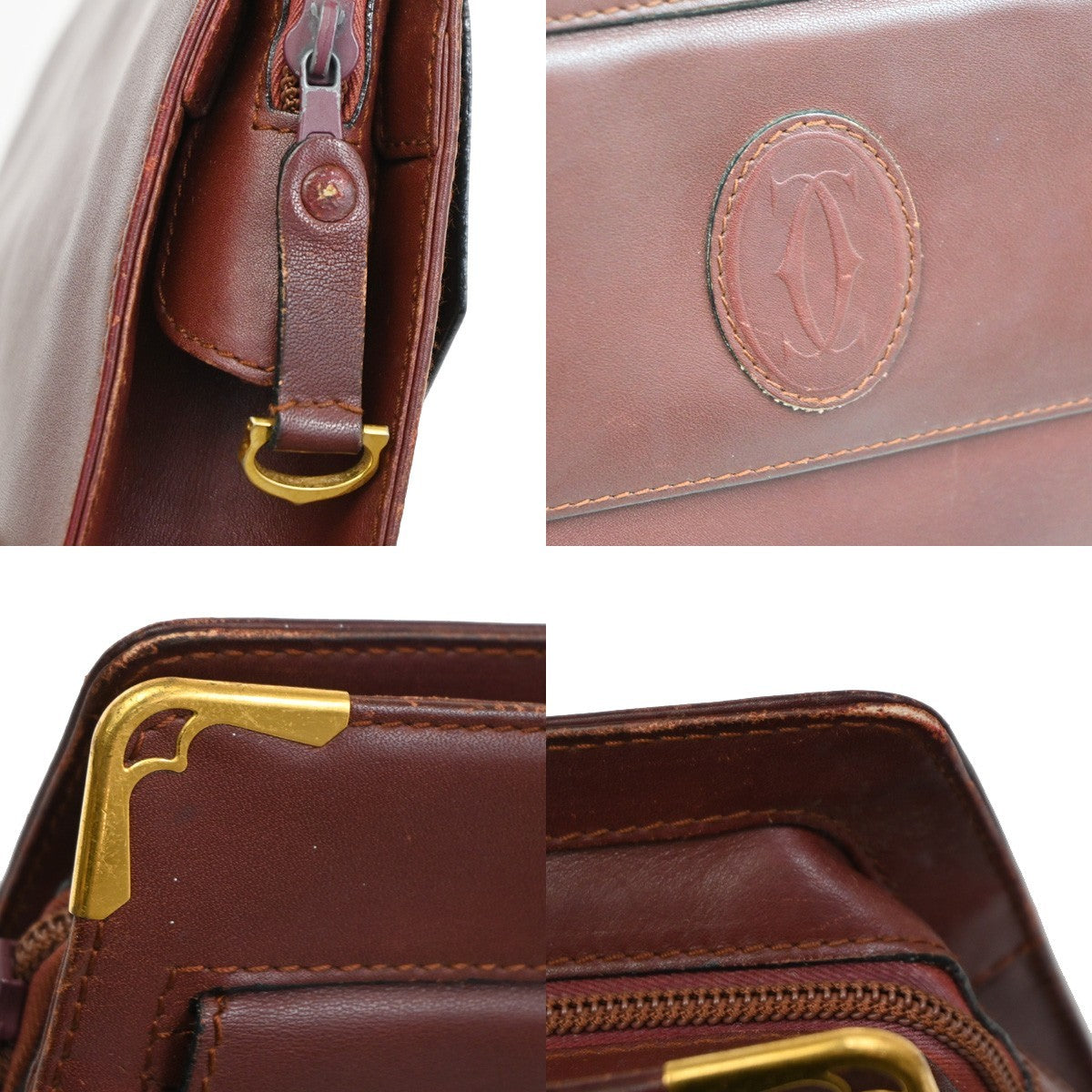 MUST DE CARTIER 2C Logo Wallet Clutch Hand Bag Leather Red Gold 08TA272