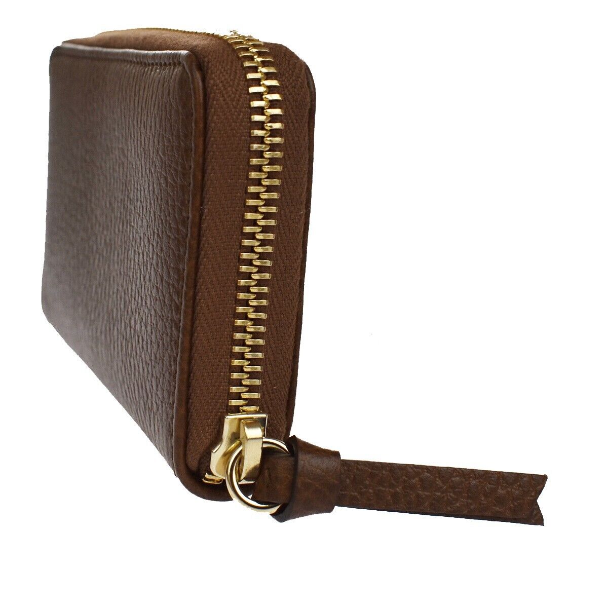 GUCCI Logo Zipper Coin Case Wallet Leather Brown Gold Made In Italy 83YC830