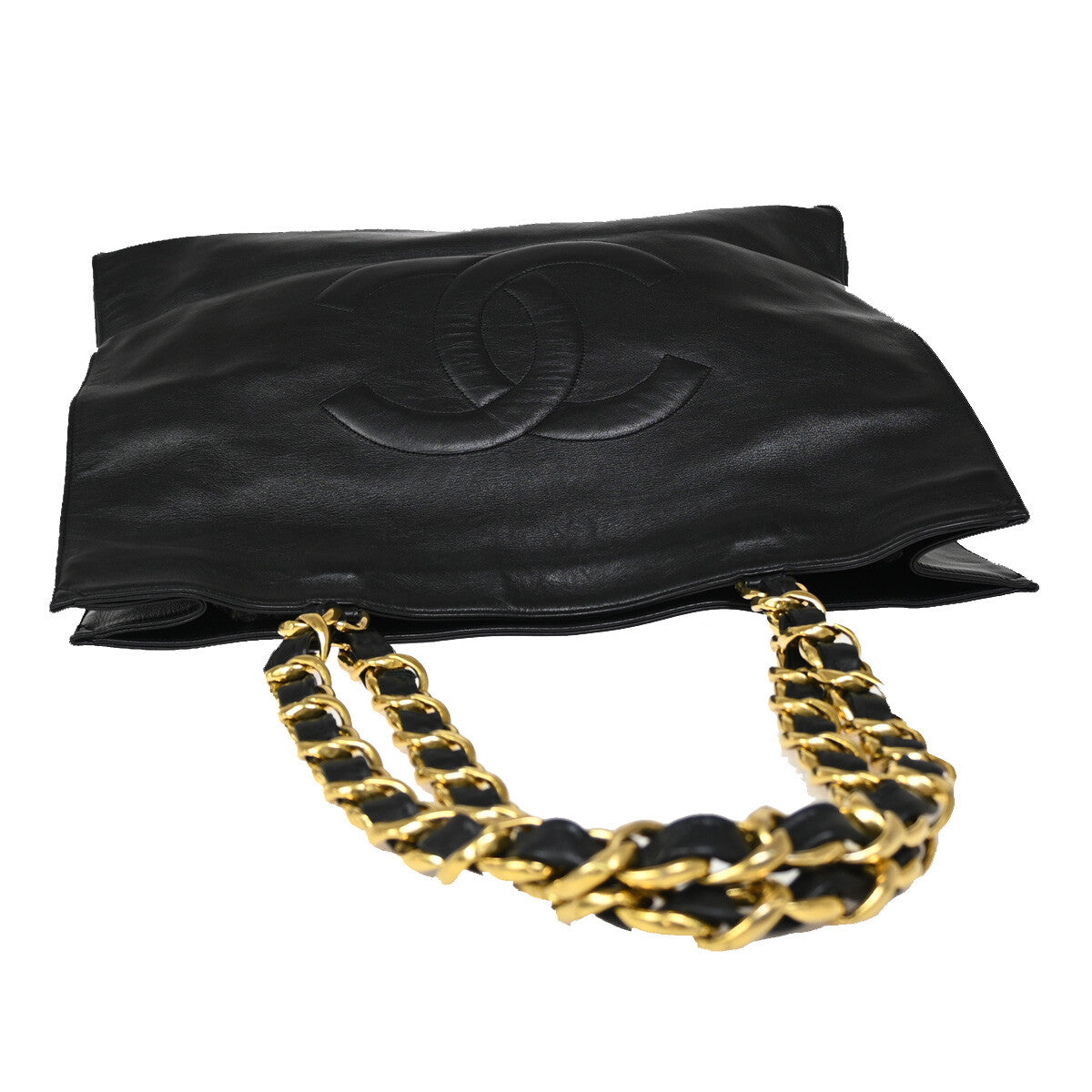 CHANEL CC Logo Chain Shoulder Tote Bag Leather Black GHW France 694RJ799